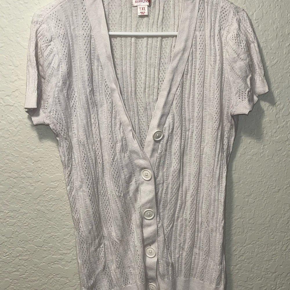 White Button-Up Short Sleeve Cardigan